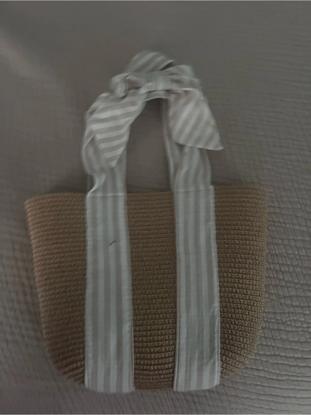 Striped Handle Straw Tote Bag in Brown and Cream